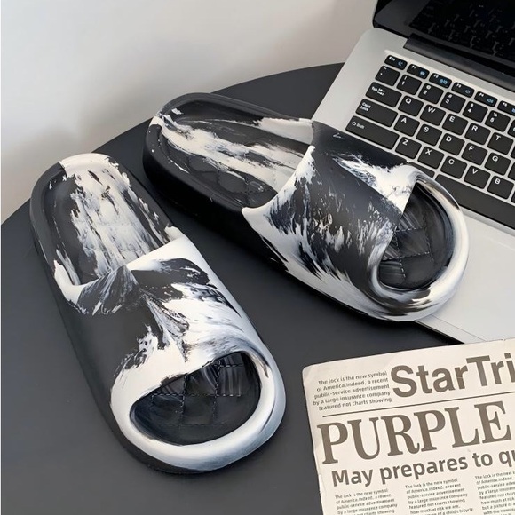 Black and White Slide Sandals